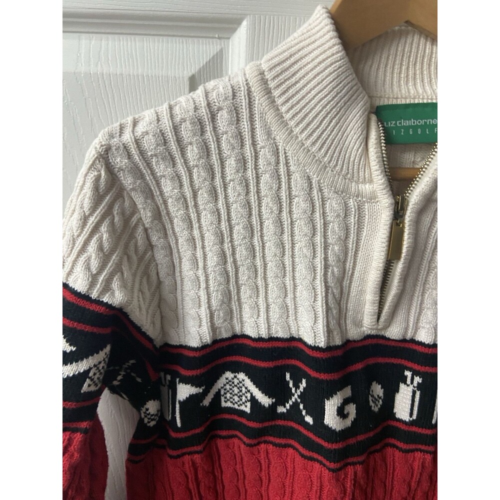 Vintage Liz Claiborne Sweater Womens Large Golf Cotton Cable Knit 1/4 Zip - Picture 3 of 11